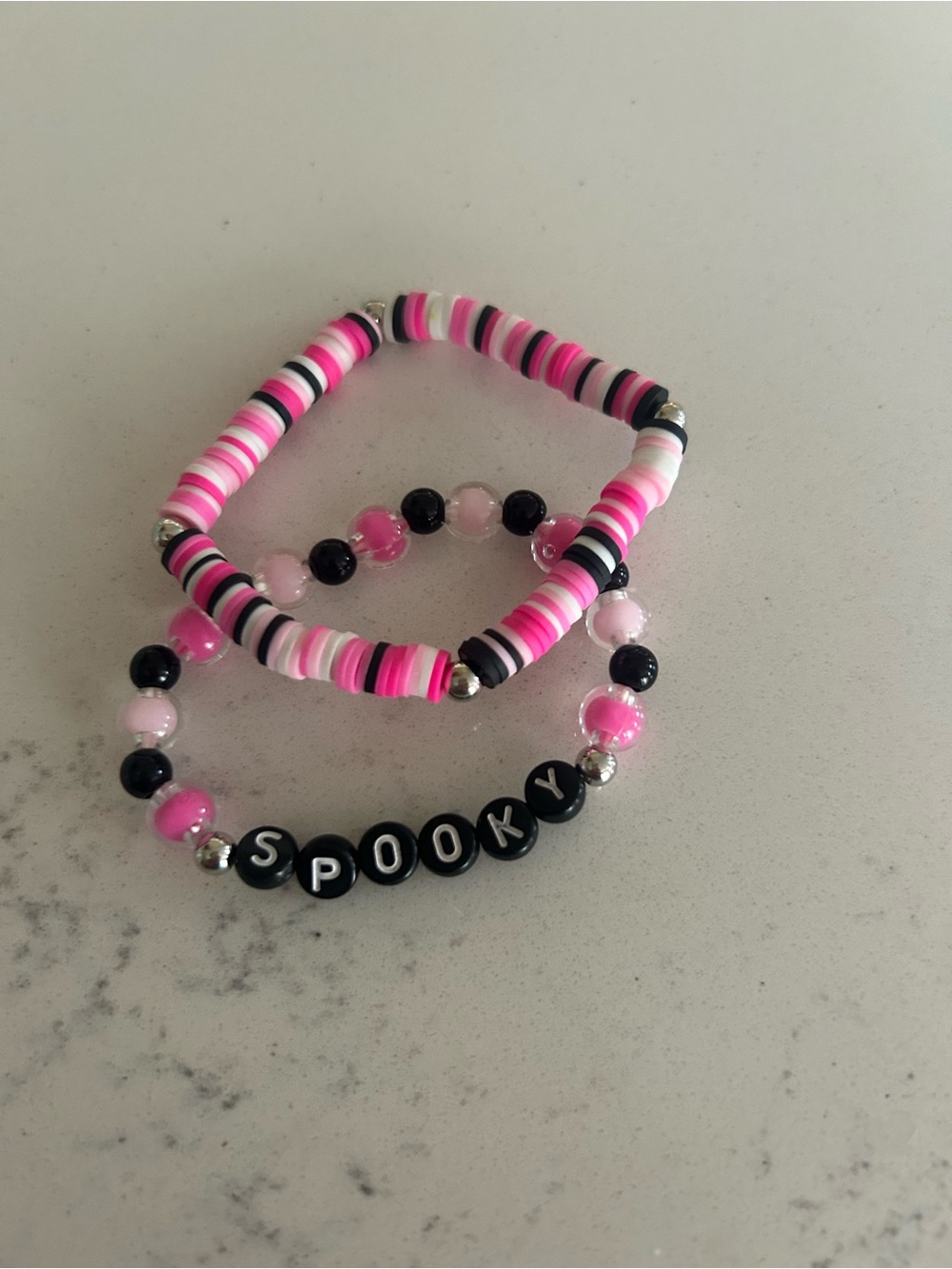 Spooky' Pink & Black Beaded Bracelet Set